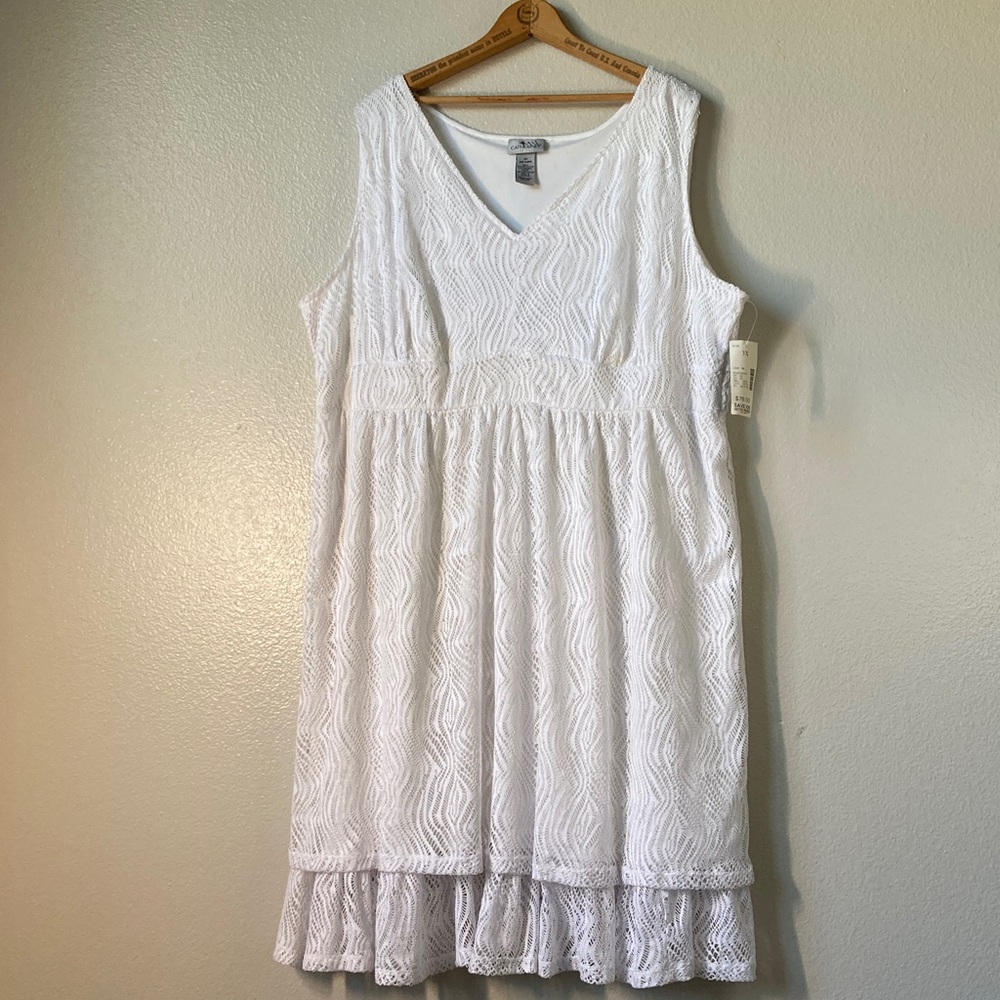 NWT Catherines Crochet Ruffle Hem Sleeveless V neck Dress Boho Resortwear 3X